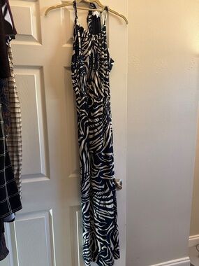 Gilli Navy and White Patterned Halter Maxi Dress